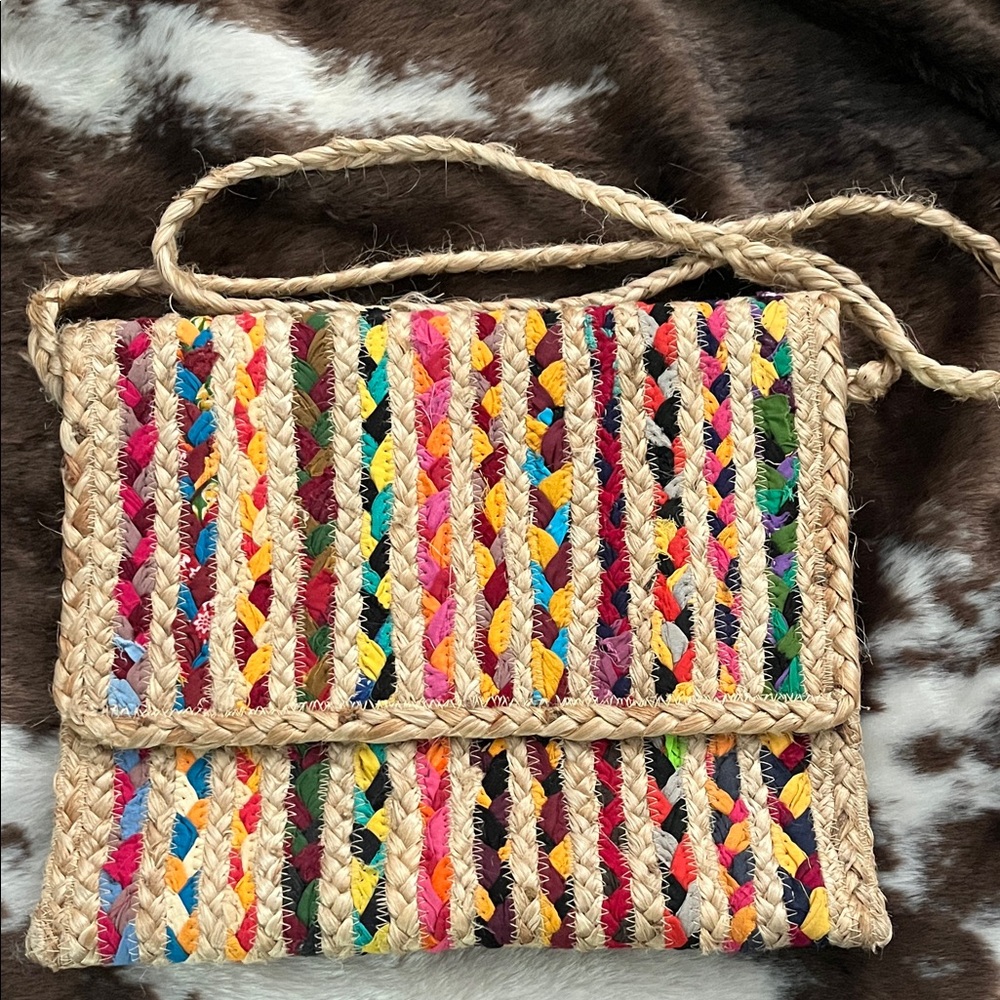 Multicolor Woven Straw Crossbody Bag